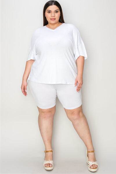 Basic Bae Bamboo Full Size V-Neck Drop Shoulder T-Shirt and Shorts Set - Hovatok