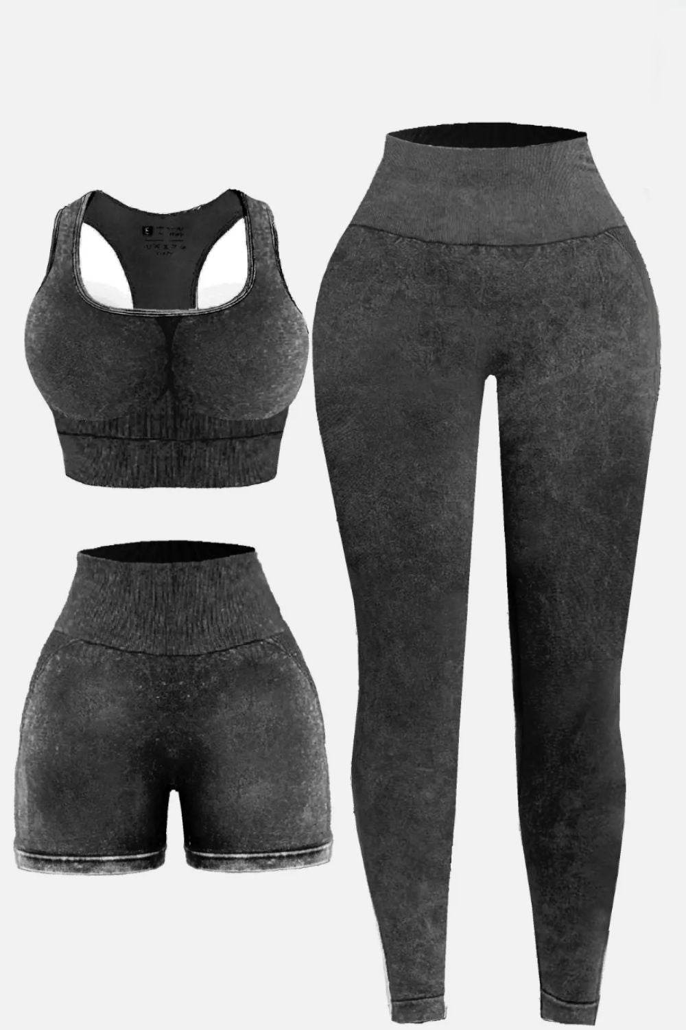 3 Piece Washed Square Neck Wide Strap Active Set - Hovatok