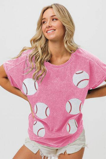 BiBi Sequin Baseball Short Sleeve T-Shirt - Hovatok