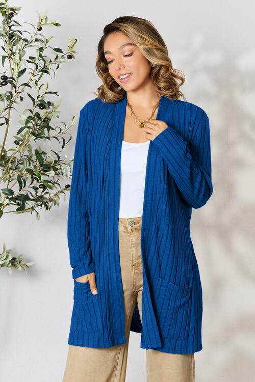Basic Bae Full Size Ribbed Open Front Cardigan with Pockets - Hovatok