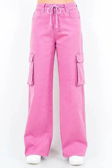 American Bazi Full Size Drawstring Wide Leg Cargo Pants Plus Size - Hovatok