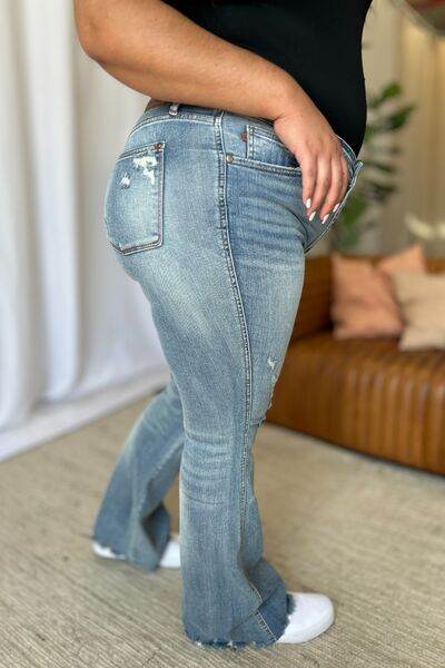 Judy Blue Full Size Medium Rise Tummy Control Destroy Flare - Hovatok