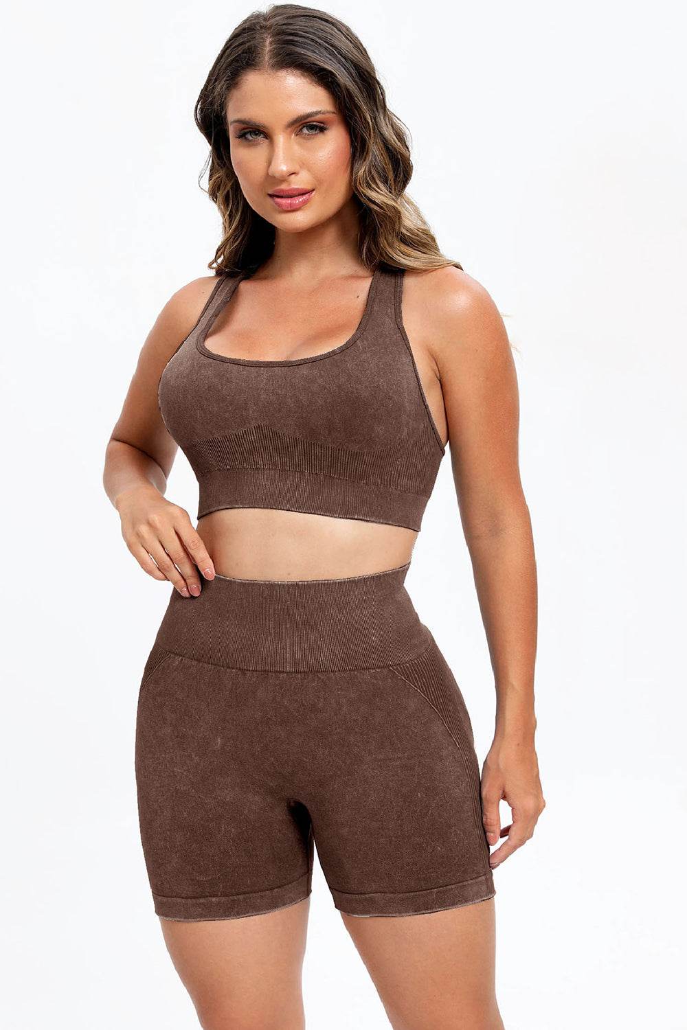3 Piece Washed Square Neck Wide Strap Active Set - Hovatok