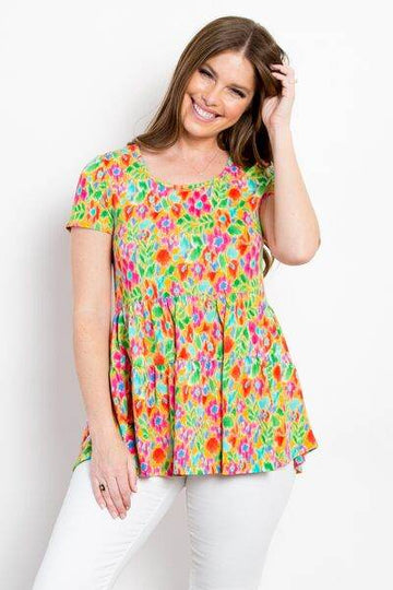 Be Stage Floral Short Sleeve Babydoll Top - Hovatok