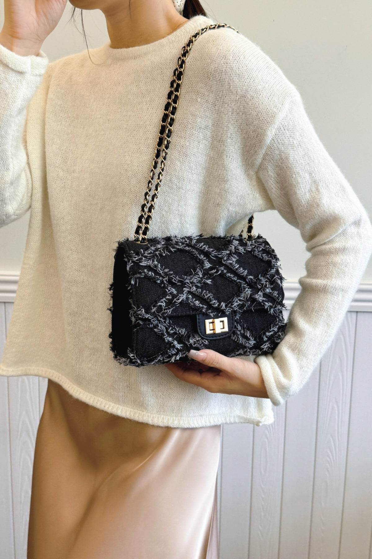 Raw Hem Denim Crossbody Bag - Hovatok