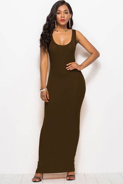Scoop Neck Wide Strap Maxi Dress - Hovatok