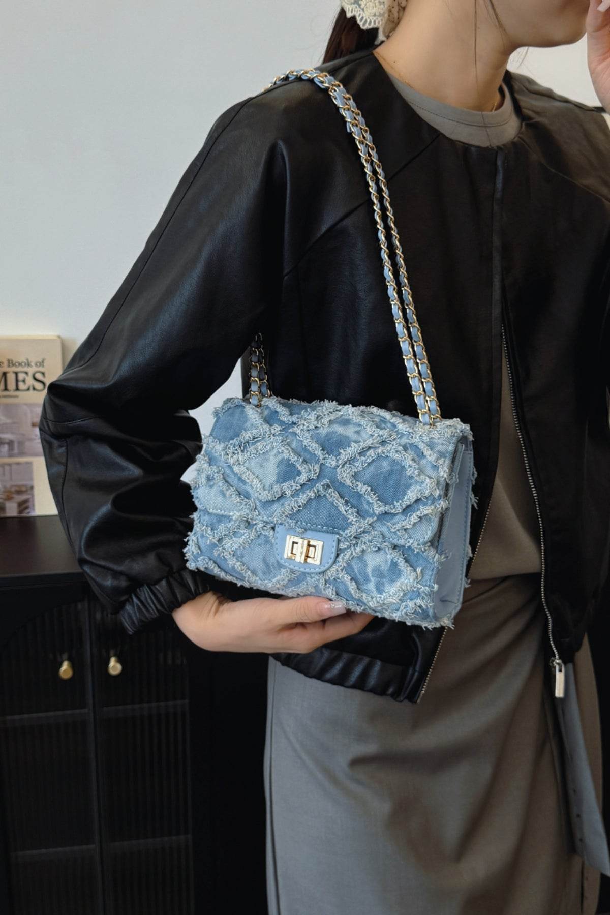 Raw Hem Denim Crossbody Bag - Hovatok