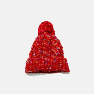 Contrast Cable-Knit Hat with Pompom - Hovatok