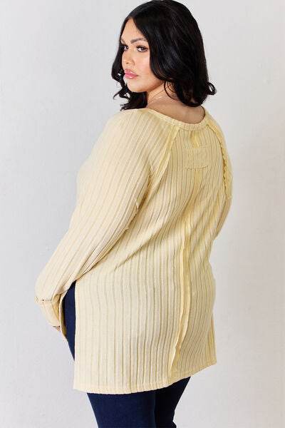 Basic Bae Full Size Ribbed Round Neck Slit T-Shirt - Hovatok