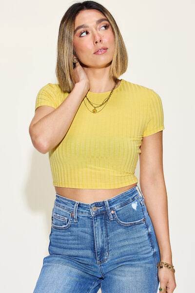 Basic Bae Full Size Ribbed Round Neck Short Sleeve T-Shirt - Hovatok