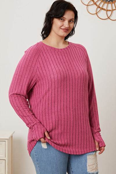Basic Bae Full Size Ribbed Thumbhole Sleeve T-Shirt - Hovatok