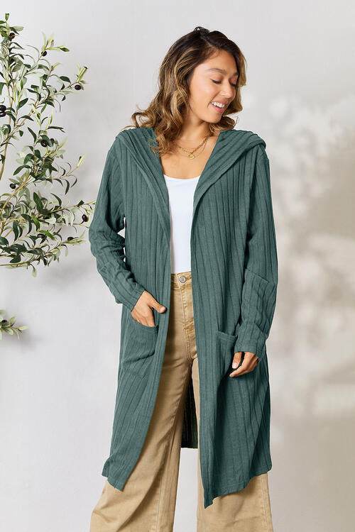 Basic Bae Full Size Hooded Sweater Cardigan - Hovatok
