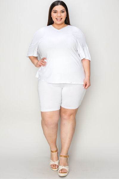 Basic Bae Bamboo Full Size V-Neck Drop Shoulder T-Shirt and Shorts Set - Hovatok