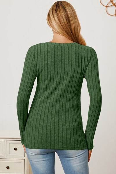 Basic Bae Full Size Ribbed V-Neck Long Sleeve T-Shirt - Hovatok