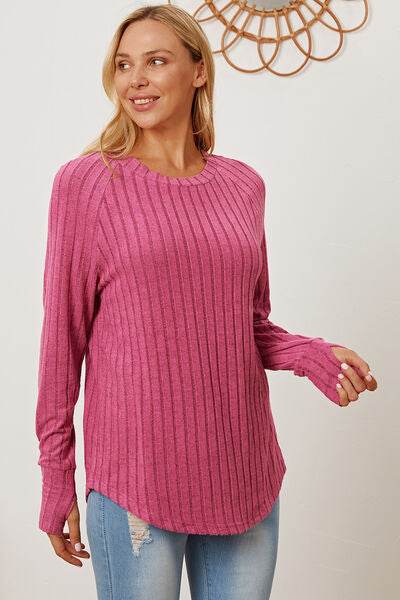 Basic Bae Full Size Ribbed Thumbhole Sleeve T-Shirt - Hovatok