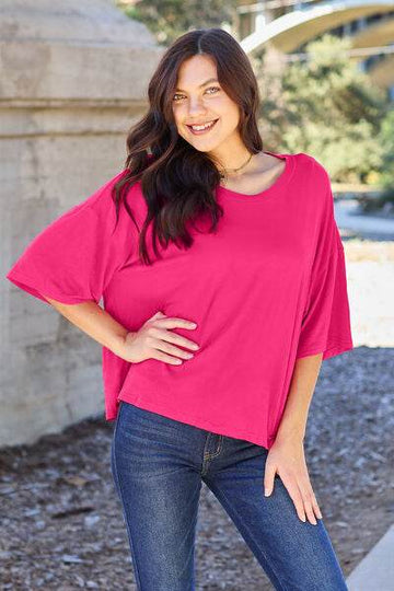 Basic Bae Full Size Round Neck Drop Shoulder T-Shirt - Hovatok