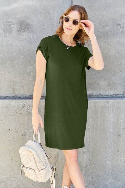 Basic Bae Full Size Round Neck Short Sleeve Dress with Pockets - Hovatok