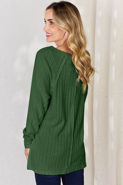 Basic Bae Full Size Ribbed Round Neck Slit T-Shirt - Hovatok