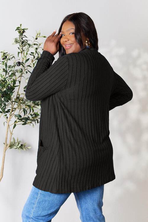 Basic Bae Full Size Ribbed Open Front Cardigan with Pockets - Hovatok