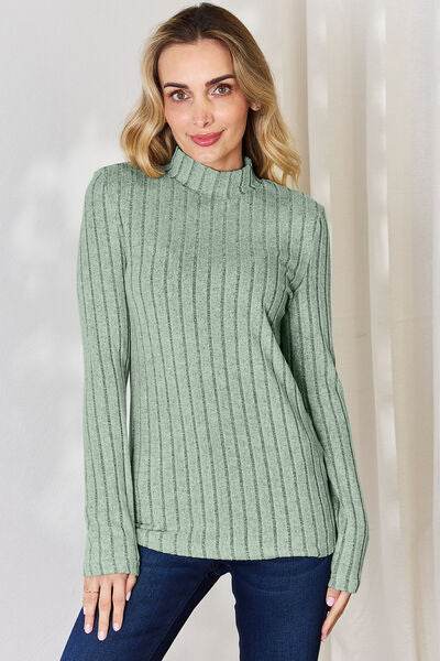 Basic Bae Full Size Ribbed Mock Neck Long Sleeve T-Shirt - Hovatok