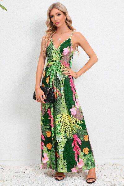 Printed Surplice Maxi Cami Dress - Hovatok