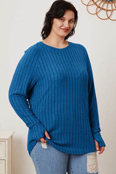 Basic Bae Full Size Ribbed Thumbhole Sleeve T-Shirt - Hovatok