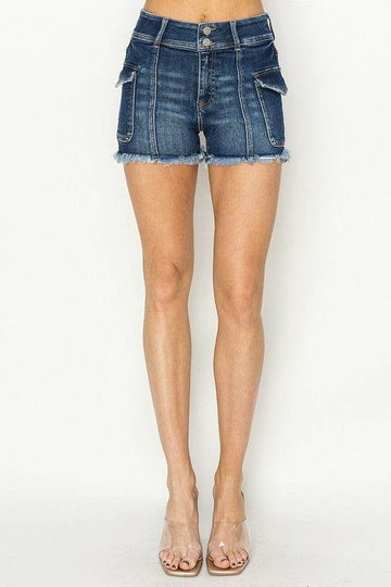 RISEN Raw Hem Denim Shorts with Pockets - Hovatok