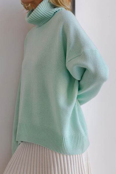 Basic Bae Turtleneck Dropped Shoulder Long Sleeve Sweater - Hovatok