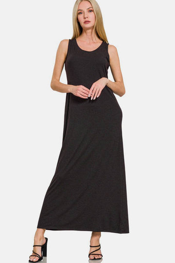 Zenana Scoop Neck Wide Strap Tank Dress - Hovatok