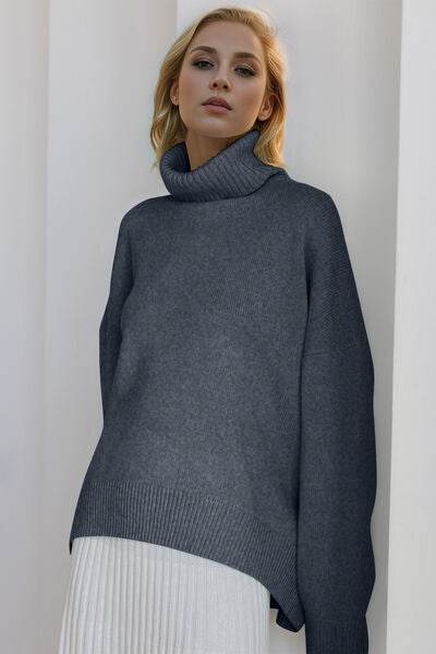 Basic Bae Turtleneck Dropped Shoulder Long Sleeve Sweater - Hovatok