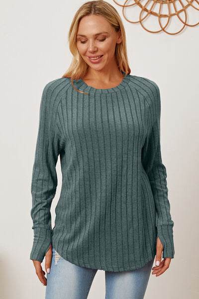 Basic Bae Full Size Ribbed Thumbhole Sleeve T-Shirt - Hovatok