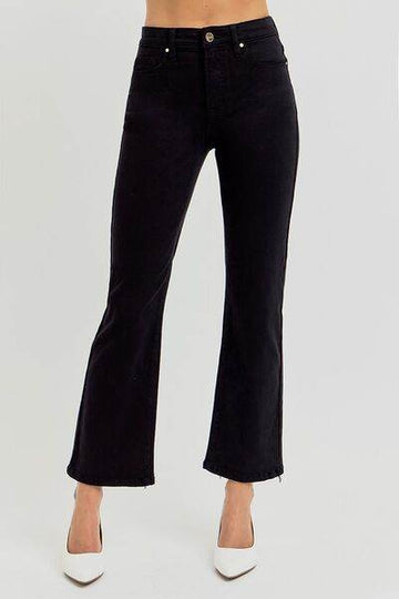 RISEN Full Size Tummy Control Elastic Band High Rise Crop Straight Jeans Plus Size - Hovatok
