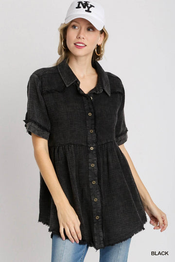 Umgee Full Size Cotton Gauze Button Front Shirt Plus Size - Hovatok