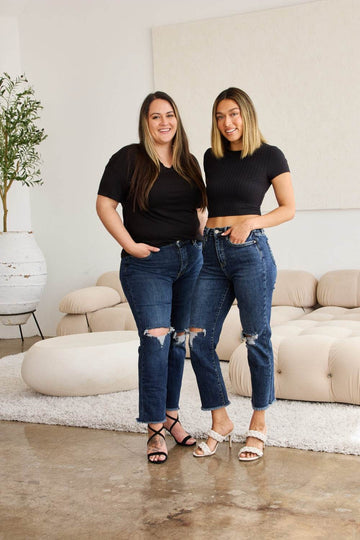 RFM Crop Dylan Full Size Tummy Control Distressed High Waist Raw Hem Jeans - Hovatok