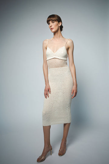 VIOLA HAND CROCHET STRAPPY DRESS IN PEARL