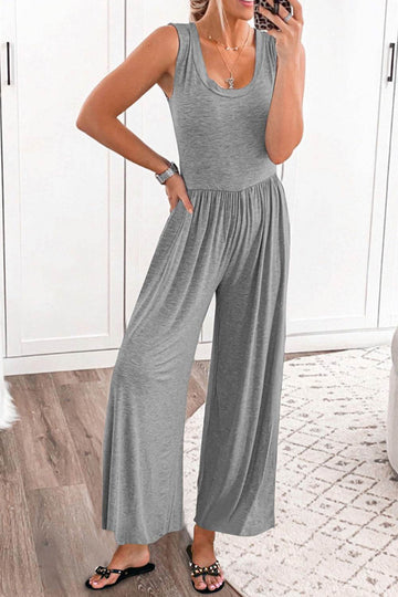 Full Size Scoop Neck Wide Strap Jumpsuit - Hovatok