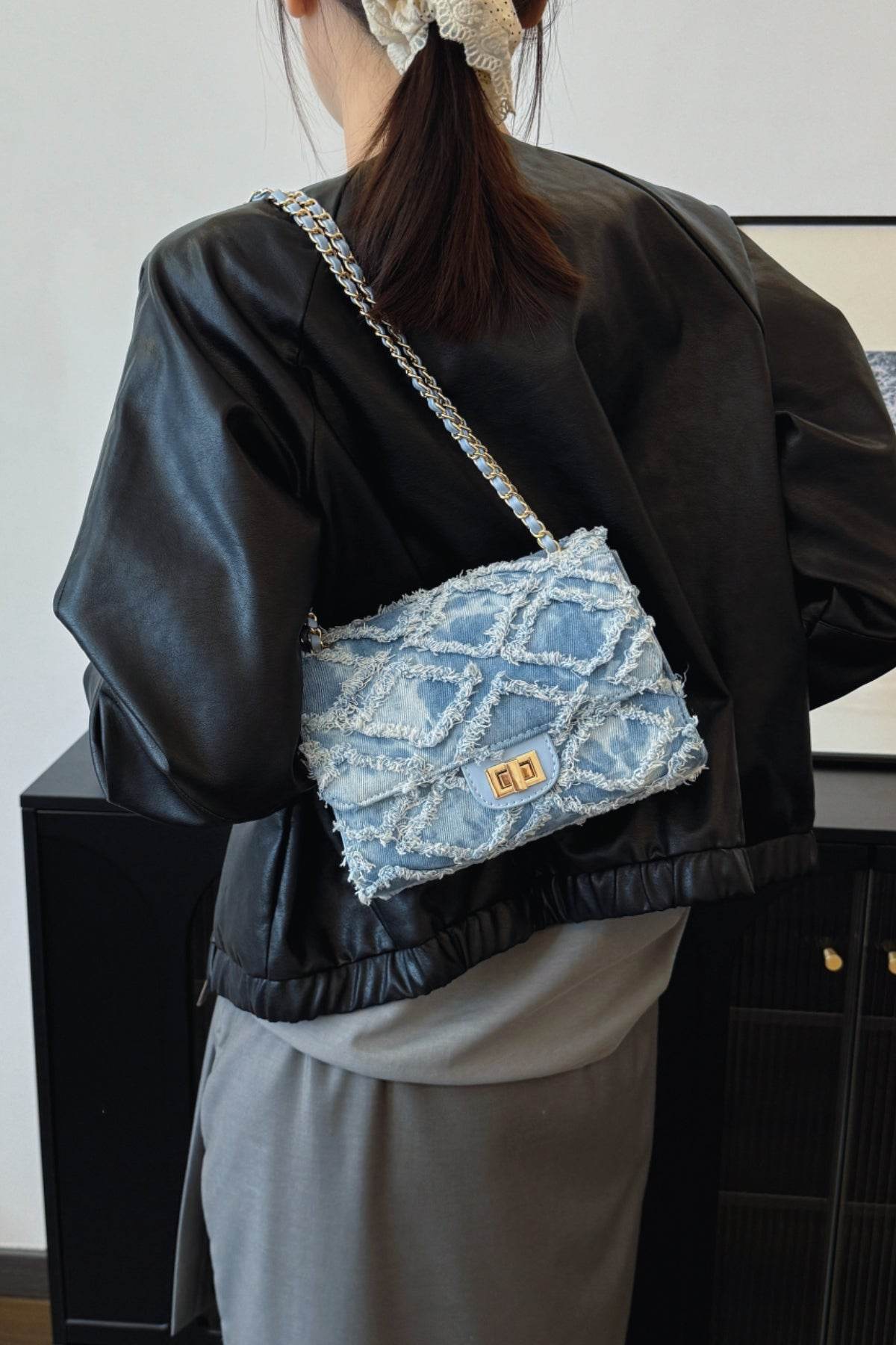 Raw Hem Denim Crossbody Bag - Hovatok