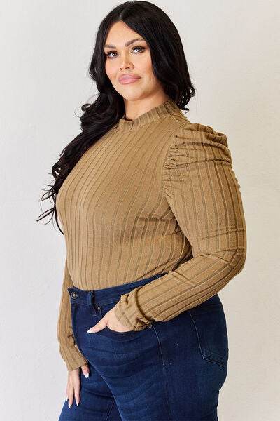 Basic Bae Full Size Ribbed Mock Neck Puff Sleeve T-Shirt - Hovatok