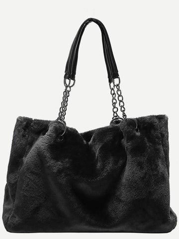 Faux Fur Solid Color Tote Bag - Hovatok