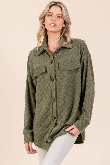 BOMBOM Checkered Button Down Dropped Shoulder Shacket - Hovatok