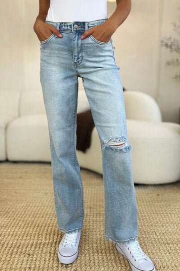 Judy Blue Full Size High Waist Distressed Straight Jeans - Hovatok