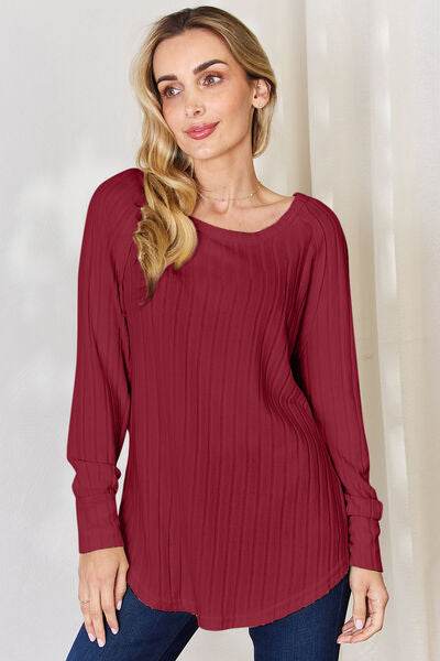 Basic Bae Full Size Ribbed Round Neck Slit T-Shirt - Hovatok