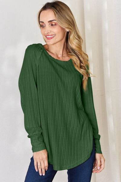 Basic Bae Full Size Ribbed Round Neck Slit T-Shirt - Hovatok