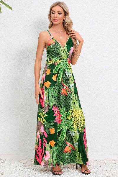 Printed Surplice Maxi Cami Dress - Hovatok