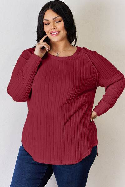 Basic Bae Full Size Ribbed Round Neck Slit T-Shirt - Hovatok