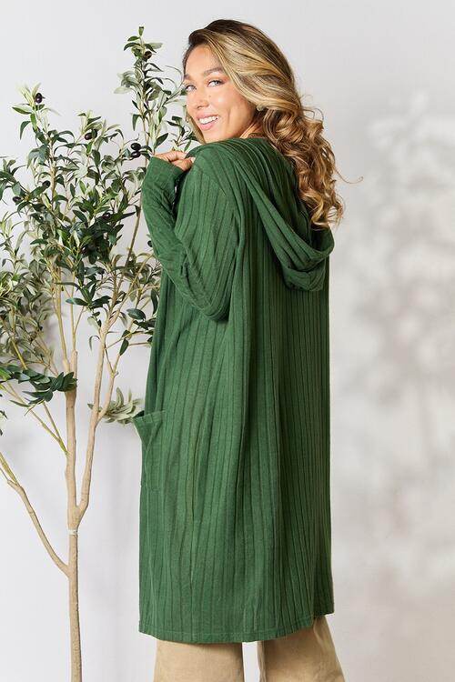 Basic Bae Full Size Hooded Sweater Cardigan - Hovatok