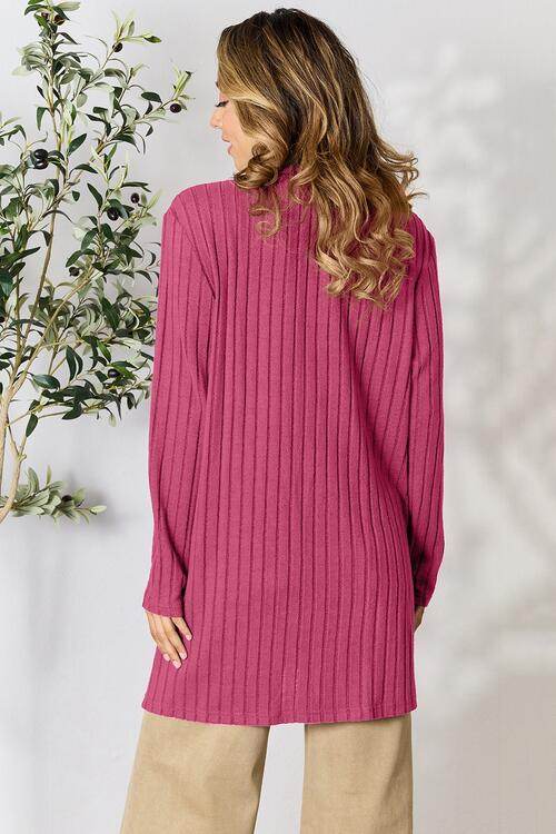 Basic Bae Full Size Ribbed Open Front Cardigan with Pockets - Hovatok