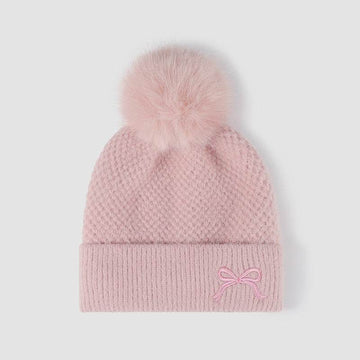 Thermal Bow Knit Hat with Pompom - Hovatok