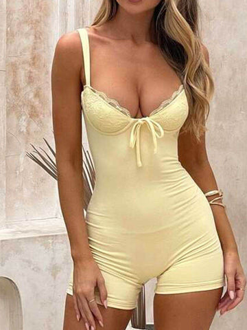 Devine Lace Detail Backless Romper - Hovatok