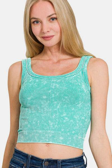 Zenana Washed Ribbed Scoop Neck Wide Strap Tank - Hovatok